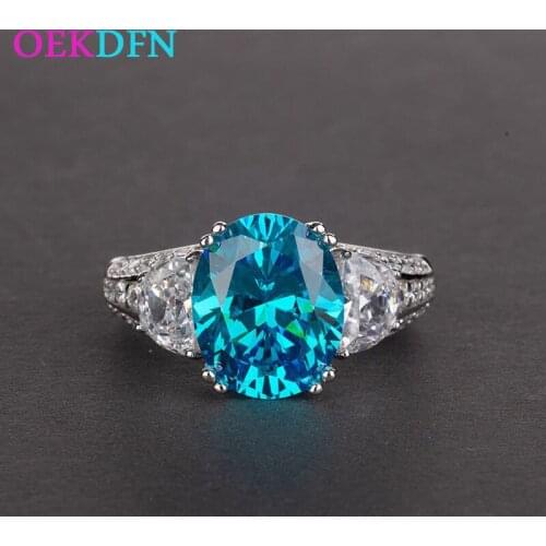 OEKDFN Vintage 100% 925 Sterling Silver Rings 9*11 Aquamarine Sapphire Topaz Citrine Wedding Engagement Couple Ring Jewelry 5-12