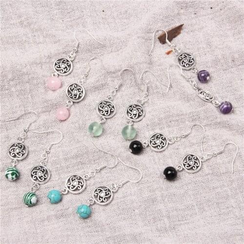 Pendant Drop Earrings Natural Stone Hanging Beads Earrings Fashion Alloy Flower Earring Danglers Women Eardrop Jewelry Gifts