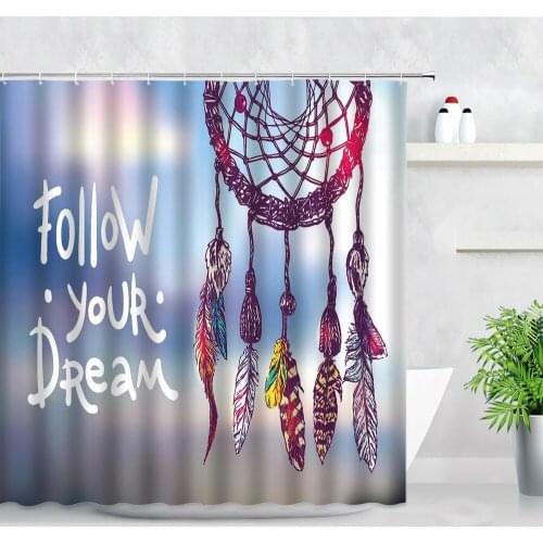 Dream Feather Shower Curtain Set Bohemian Ethnic Style Bathroom Decor Waterproof Polyester Fabric Bath Curtains Bathtub Screen