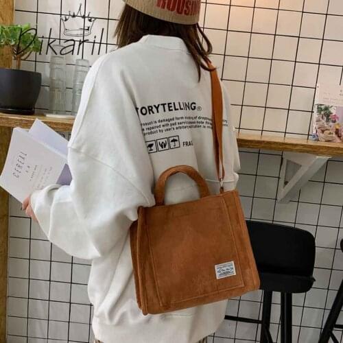 Dikaril Women Corduroy Zipper Shoulder Bag Cotton Canvas Handbag Casual Tote Female Crossbody Bag Vintage Messenger Bags bolsos