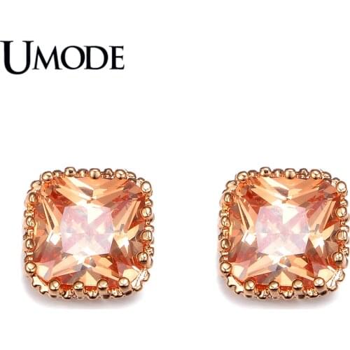 UMODE Brand Earrings Fashion Jewelry Gold Color Crystal Stud Earrings For Women Bijoux With Princess Cut AAA+ CZ Brincos AUE0094