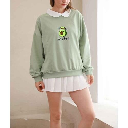 Kawaii Sweatshirt Vegan Avocado Pullover Long Sleeve Harajuku Streetwear Women 2021 New Fashion Cute Clothes for Teen Girls