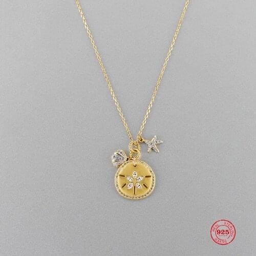 Fashion Charm Pure 925 Silver Original 1:1 Copy, Yellow Round Star Pattern Pendant Wild Necklace Female Luxury Jewelry Gifts