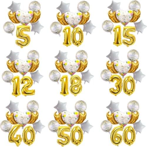 Gold Anniversary Heart Wing Balloons Set 32 Inches Number Balloon Happy Anniversary Party Decorations