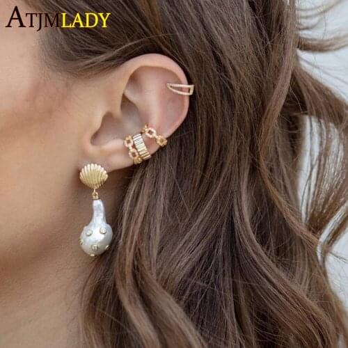 1 PIECE Gold filled micro pave clear cz miami cuban link chain earring minimal simple women girl ear cuff clip on earring