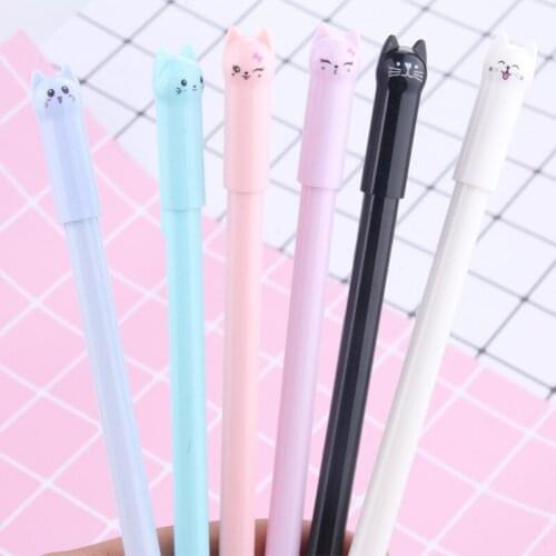 100 PCS Per Set South Korean Stationery Learning Supplies Cat Pen Hat Style Neutral Pen Black Primary Secondary School Supplies