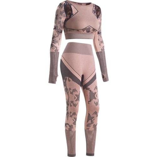 2PCS/Set Camouflage Yoga Set Women Seamless Fitness Yoga Top Sports Top+High Waist GYM Camo leggings Pants Fitness Suits Workout