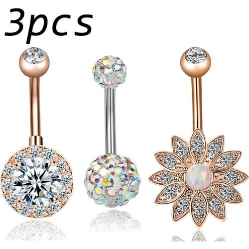 3Pcs/set Lotus Flower Opal Belly Piercing Navel Piercing Navel Earring Belly Piercing Sex Body Jewelry Pircing