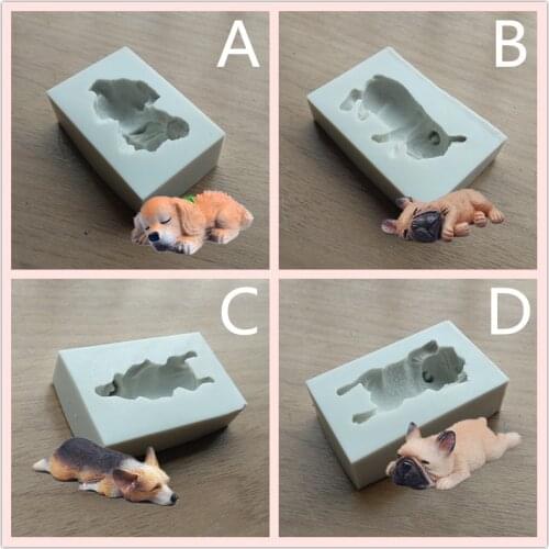 4 Style Sleeping Puppy Silicone Candy Mold Birthday Cake Fondant Moulds Chocolate Cupcake Decorations Cookie Tools SQ1847-1850