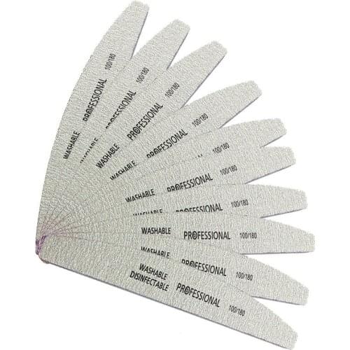 50Pcs 100/180 Nail Art Sanding Sandpaper Nail Washable Nail File Semilune Banana Buffing Curved Professional Manicure Tools Set
