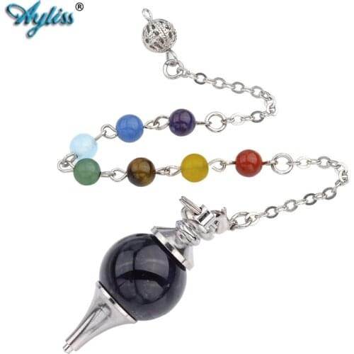 Ayliss Natural Gem Stones Dowsing Pendulum Combination 7 Chakra Dowsing Reiki Healing Point Pendule Stone Piedra Chain Wicca