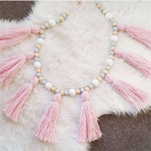Wooden Macaron Tassel Beads Hanging Decorative Wall Childrens Room Clothing Store Decoration Pendant Home Decor