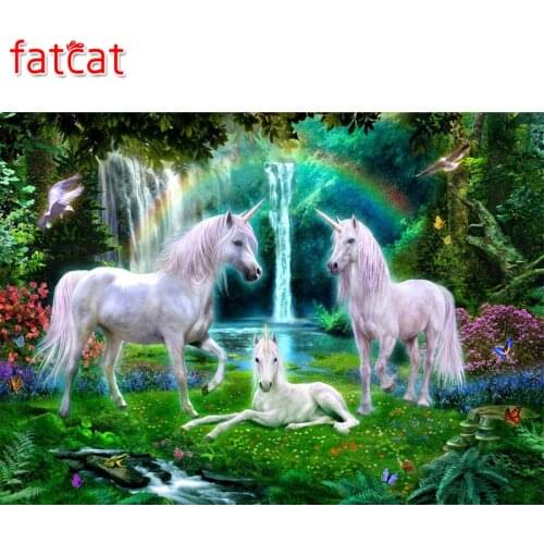 FATCAT 5d diy diamond painting rainbow white unicorn full square animals diamond embroidery rhinestone round kits decor AE148