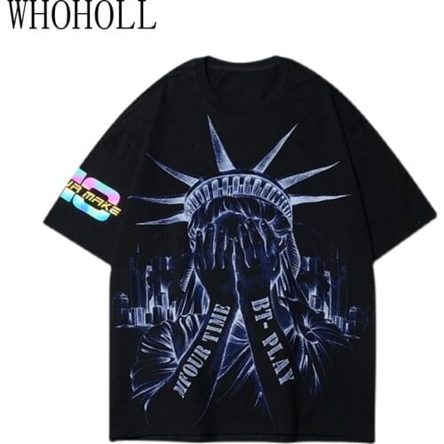 WHOHOLL Gothic Tshirt Man Women Streetwear Statue Of Liberty Print Brand Short Sleeve T-shirt Mens Loose Plus Size Couple