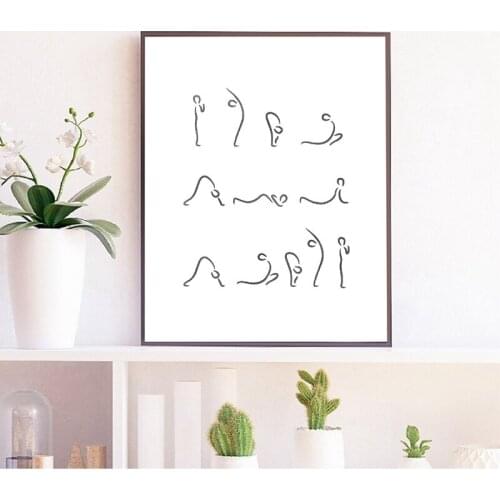 Canvas Painting Yoga Illustration Prints Sun Salutation Yoga Posture Posters Meditation Gym Wall Art Decor Girls Gift