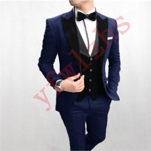 Handsome Groomsmen Peak Velveteen Lapel Groom Tuxedos Mens Wedding Dress Man Jacket Blazer Prom Dinner (Jacket+Pants+Tie+Vest)11
