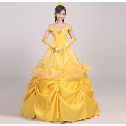 Belle Princess Cosplay Costume For Adults Women Girls Beautiful Halloween Party Dress Costume