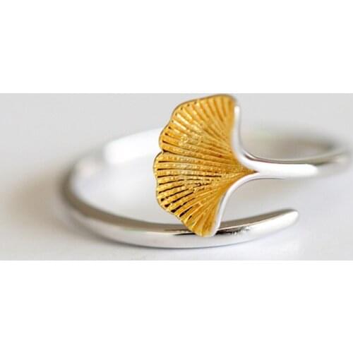 Daisies New Arrivals Pure 925 Sterling Silver Ginkgo Biloba Leaf Rings for Women Adjustable Size Ring Sterling-silver-jewelry