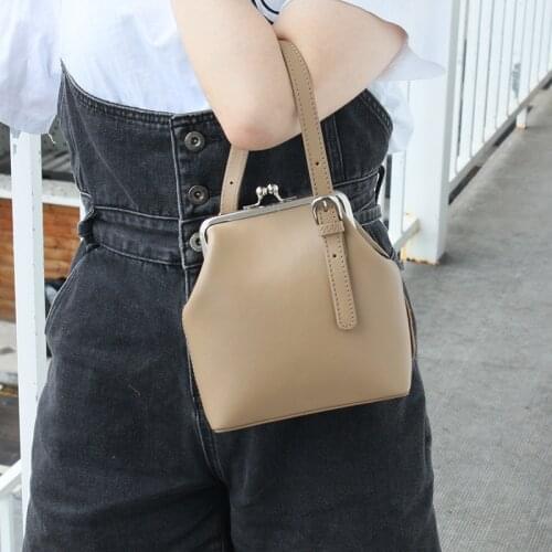 Fashion Small Dinner Banquet Clip Bag Women Handbags Genuine Leather Ladies Shoulder Bags Bucket Crossbody Bag Lady Purses