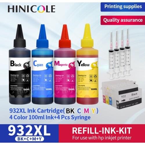 Hinicole Printer Ink Kit For HP932 933 Refillable Ink Cartridge with Chip for HP Officejet 6100 6600 6700 7610 7110 7612 Printer