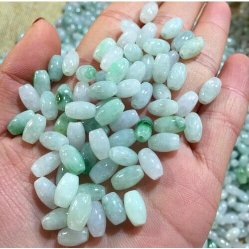 Natural authentic Burmese jadeite a goods green and white transport Beads Bead Road Road Tong jade Beads DIY Bead Bracelet