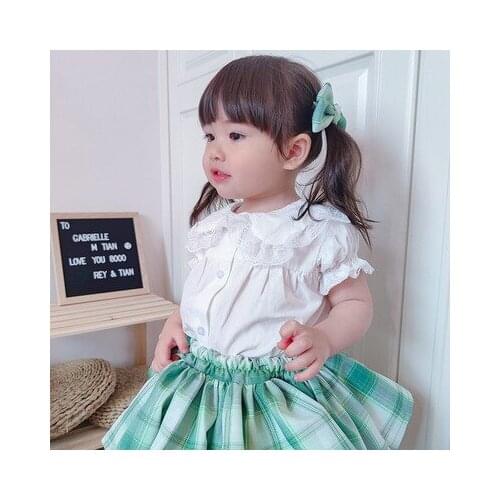 2021 Summer New Baby Girl Shirt Kids Peter Pan Collar Big Lace Shirt Toddler Girl Sweet and Comfortable Top Tees Baby Blouse
