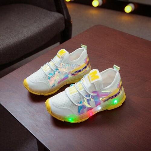 2021 Autumn Kids Led Shoes Lycra Mesh Breathable Childrens Shoes with Light Boys and Girls LED Lights Sneakers chaussure enfant