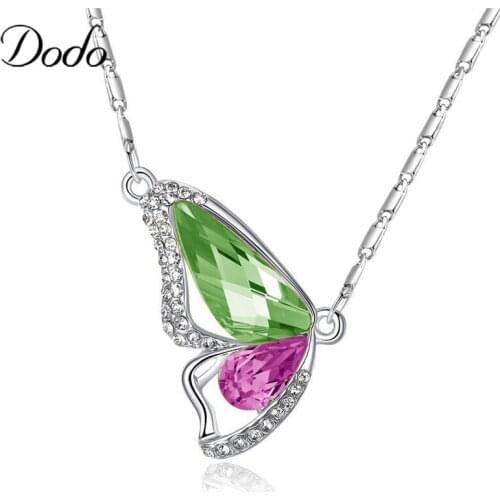 Fashion Colorful Crystal Animal Butterfly Pendant Necklace Charm Silver Color Link Chain Necklace Lucky Jewelry Women Gifts N07