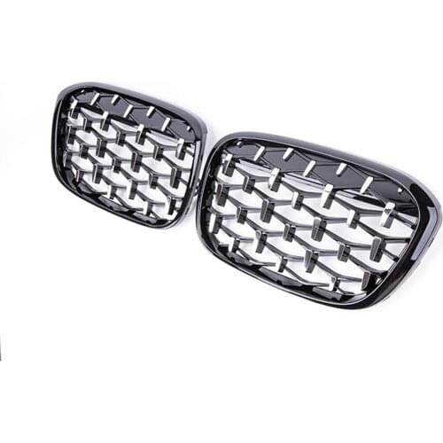 A Pair Diamond Grille Racing Grills For BMW X1 F48 F49 2014-2019 Car Front Kidney Grill Auto Accessories New Arrival