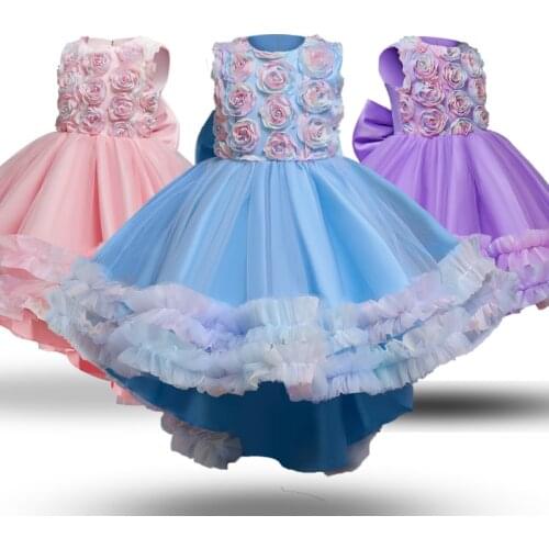Appliques Flower Girls Dress Summer Sleeveless Dresses Formal Party Children Clothes Wedding Evening Princess Long Prom Gown
