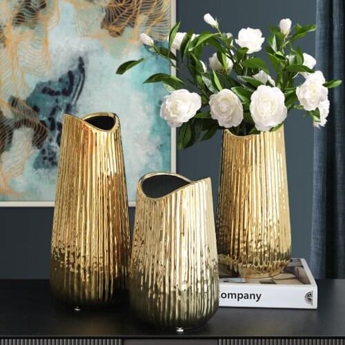 Nordic Light Luxury Golden Vase Wide Mouth Tabletop Vase Living Room Flower Arrangement Ceramic Flower Pots горшок для цветов