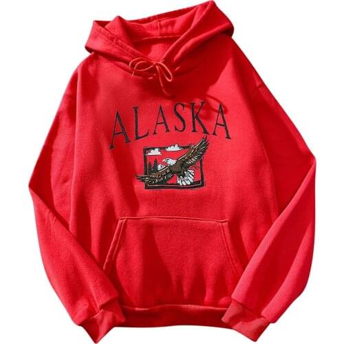 New Hoodie Womens Alaska Print Hoody Long-sleeved Sweatshirt Casual Blouse Pullover Red Tops With Pocket Толстовка Женская