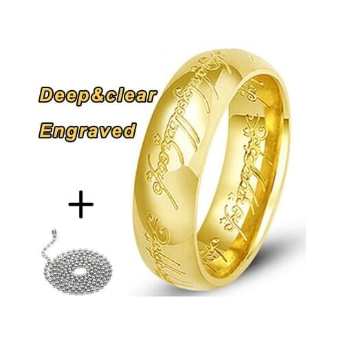 Engraved word rose gold color rings with bead chains 316L Stainless Steel for men women