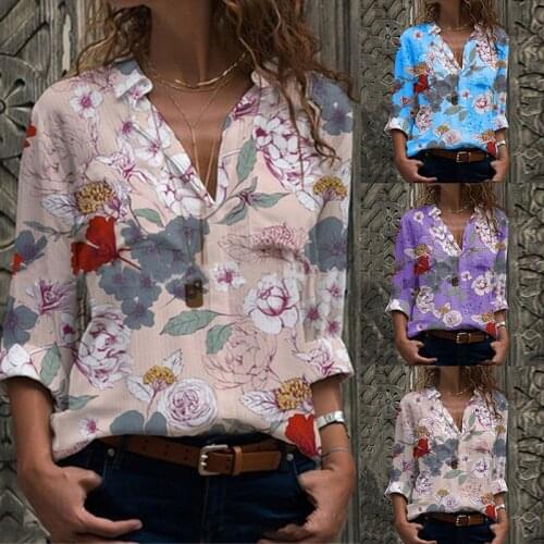 2020 Womens Classic Floral Print Loose Thin Shirt Women Streetwear Blouse Women Summer Tops Clothes 3 Color