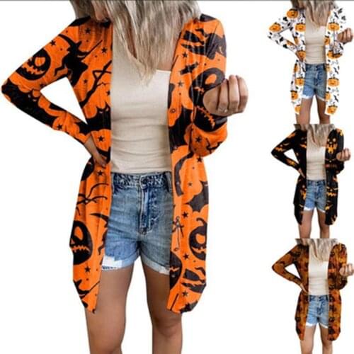 3Xl Womens Clothing Cardigan Jacket Autumn New Halloween Theme Printed Long Coat Cardigan Party Clothes Womens Coat Large Size