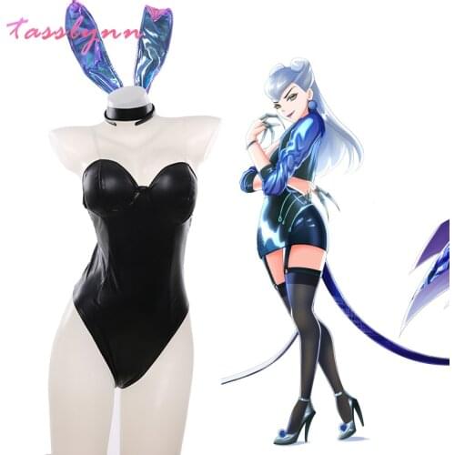 Rabbit KDA Evelynn Cosplay Evelynn Bunny Girl Costumes Game LOL Lovely Black Sexy Jumpsuit Women Halloween Costume Rabbit ears