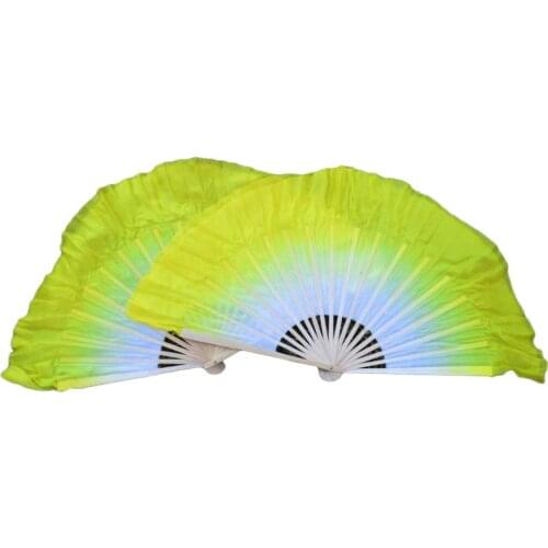100% Silk Belly Dance Fans 1 Pair Left Hand+Right Hand White+Yellow Gradient Color Dance Props Silk Short Fans Can Be Customized
