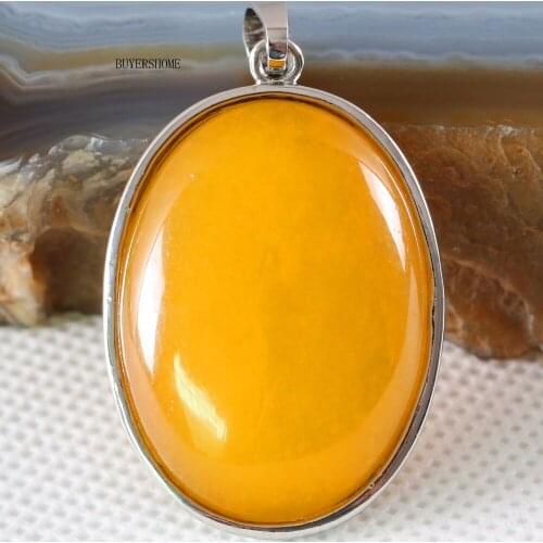 1Pcs Natural Stone Oval CAB Cabochon Bead Yellow Jades Pendant For Necklace K686