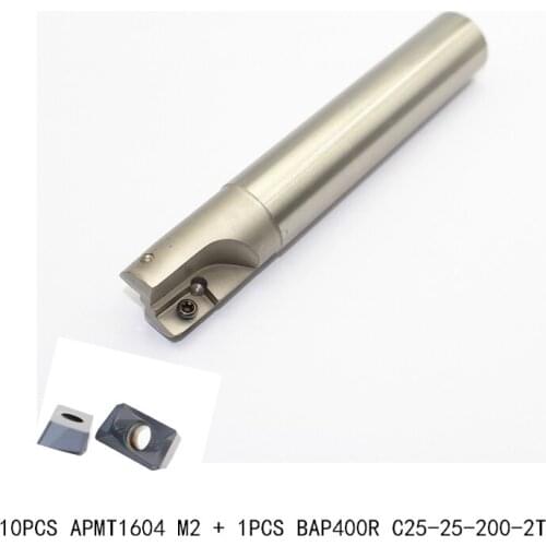 10PCS APMT1604 M2 + 1PCS BAP400R C25 25 200 2T machining center shank carbide insert mill holder cnc milling cutter