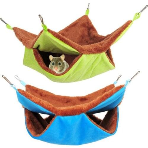 3 Colors Plush Hamster Hanging Cage House Hammock Double-layer Thicken Warm Sleeping Bag Nest for Squirrel Ferret Rabbit Pet Bed