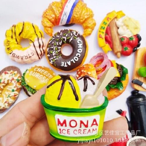 3D Cute Magnet Simulation Ice Cream Cake Coffee Chocolate Donut Vegetable Pizza Bread Refrigerator Magnet Stickers Decoration
