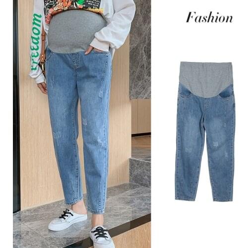 6022# Maternity pants Spring Autumn Maternity Jeans Belly Support Pants High Waist Elastic Waist Maternity Trousers