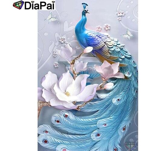 DIAPAI 5D DIY Diamond Painting 100% Full Square/Round Drill "Peacock flower" Diamond Embroidery Cross Stitch 3D Decor A21620