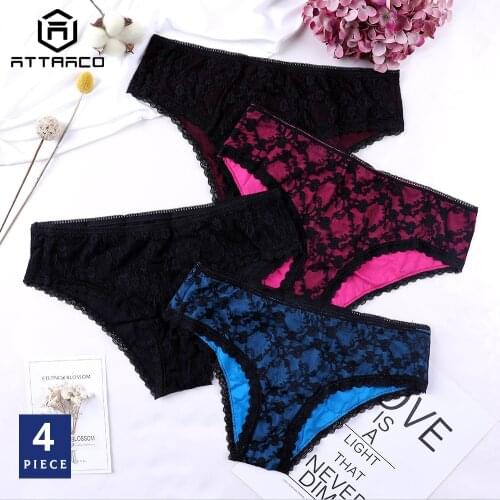 ATTRACO Womens Lace Underwear Panties Hipster Bikini Briefs Female Sexy Lingerie Mid Waist 4 Pack Sale