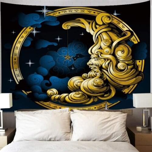 Boho Mandala Tapestry Psychedelic Gold Moon Wall Art Home Decoration