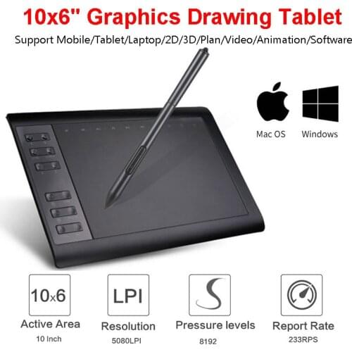10*6 Inch Professional Graphic Tablet 8192 Levels Digital Drawing Tablet For MAC Window No need charge Pen Tablet