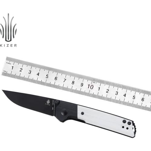 Kizer Pocket Knife Domin Mini V3516N6 2021 New Black&White G10 Handle Self-defense Survival Knife with Thumb Stud Opening