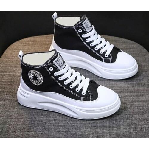 Woman High-top Canvas Sneakers Womens Platform Shoes 2021 Autumn White New Ankle Boots Sports Casual Vulcanized Footwear Shoes