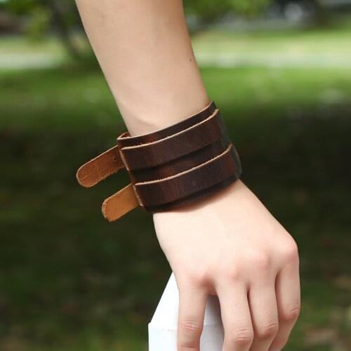 KEJIALAI Gypsy Hiphop Hippie Punk Retro Multiple Colour Real Leather Charms Wide Wrap Layers Bracelets Bangles For Man