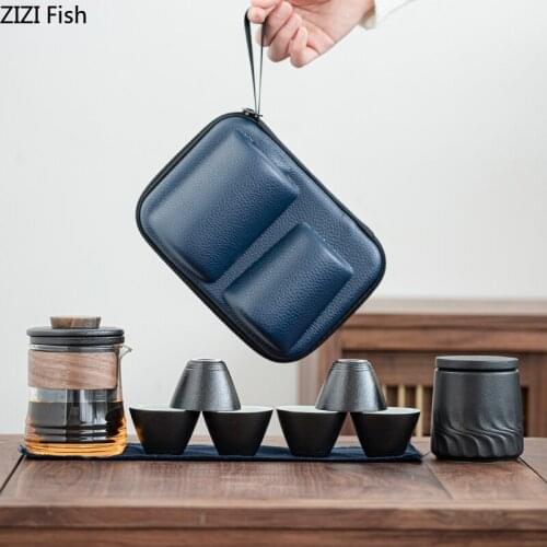 Ceramic Tea Set Portable Teapot Set Outdoor Travel Tea Caddy Teacup Chinese Tea Ceremony Teacup Exquisite Gift Storage Box